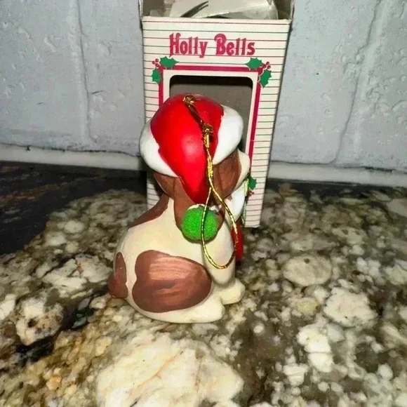 VINTAGE 1986 Holly Bells Dog Christmas Ornament - Picture 4 of 15